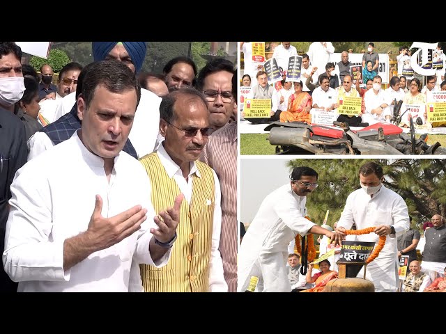 Rahul Gandhi demands rollback in prices of fuel, leads protest against hike