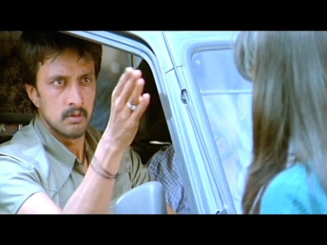 Ramya Stop Sudeep's Car | Kannada Movie Clips