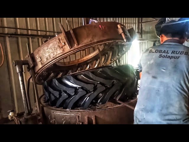 How to Replace a Tractor Giant Tire Worn Tread with a New Tread || How to Retreading an Old Big Tire