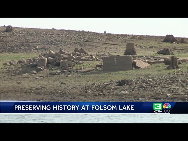 Formerly underwater artifacts, old architecture exposed at Folsom Lake State Recreation Area