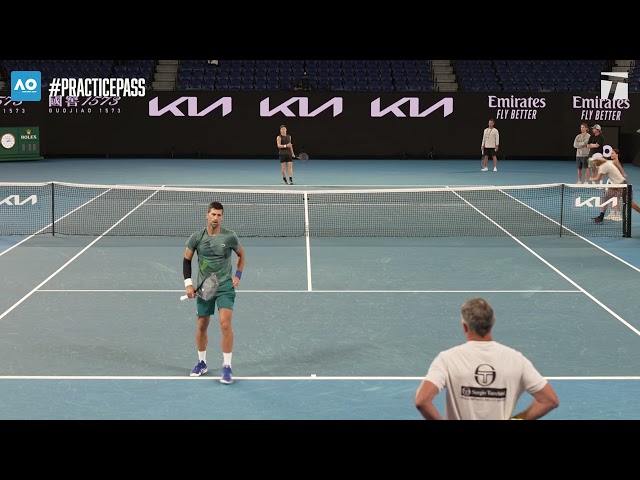Novak Djokovic practices at the 2024 Australian Open | Practice Pass