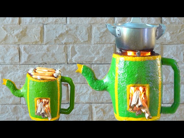 DIY Teapot Shaped Cement Stove At Home - Great Smoke Free Wood Stove Idea