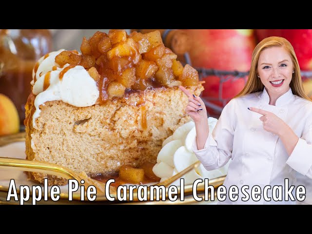 The BEST Apple Pie Caramel Cheesecake Recipe!! With Apple Pie Filling & Whipped Cream!