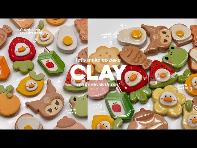 how i make clay magnets 🧃🍓🍊 using air dry clay / no bake