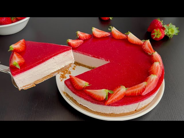 EASY NO-COOKING STRAWBERRY CHEESECAKE RECIPE!!! LIGHT and SMOOTH!