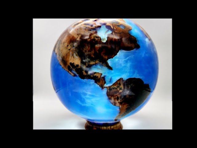 "Mother Earth"  How to make a globe out of wood, resin, cotton and paint.  Wood turning, Vase.