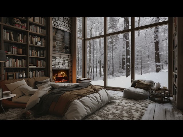 Cozy Cabin Ambience: Sleep Well with Fireplace Crackling And Blizzard Sound, Healing Insomnia