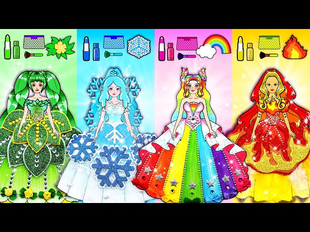 [🐾paper Diy🐾] Fire, Water, Air and Earth Princess Makeup & Dress Up | Rapunzel Compilation 놀이 종이