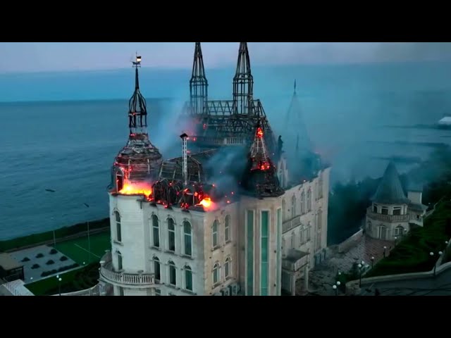 Ukraine's 'Harry Potter castle' burns after Russian attack