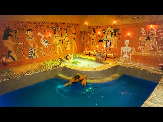 Build Of Hot Water Swimming Pool In Ancient Underground House With Primitive Skills