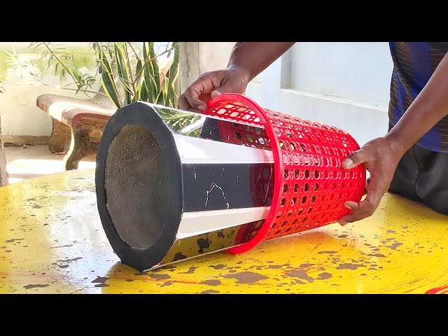 How to Make Pots cement with PLASTIC baskets and ceramic tiles
