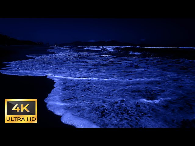 Ocean Sounds For Deep Sleeping 4K | Say Goodbye to Insomnia With Gentle Waves In The Dark Night