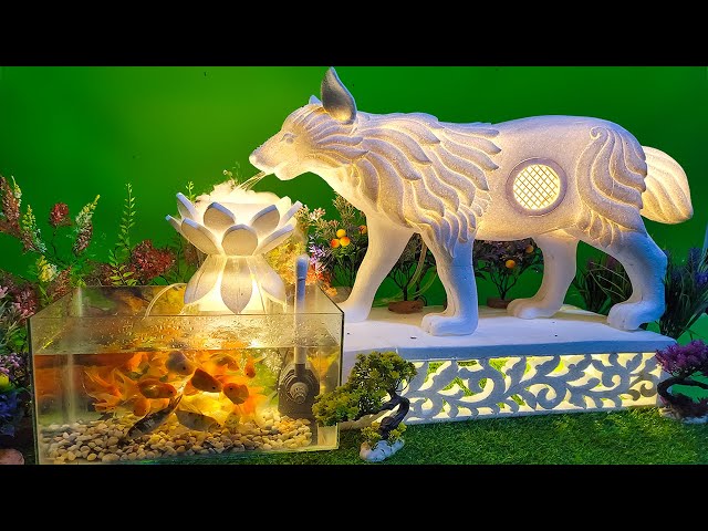 Wow, Amazing!! Build beautiful white fox from recycled box with lotus flower for fish tank