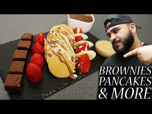 Brownies & Pancakes with Chocolate Sauce