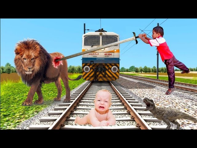 Lion & Crying Baby vs Train | Stops the Train | Funny Vfx Magic Viral Video | Kinemaster editing