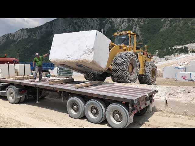 Caterpillar 988B Wheel Loader Loading Marble Blocks On Trucks & Lorries - Birros Marble Quarries