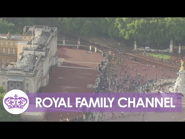 Crowds Gather Outside Gates of Buckingham Palace