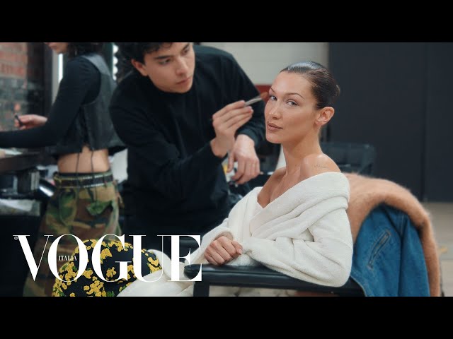 Bella Hadid On How Much Prep Really Went Into That Spray On Dress Moment | On Set | Vogue Italia