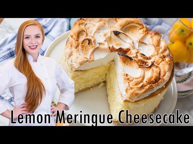 The BEST Triple Lemon Meringue Cheesecake Recipe!! With Lemon Cookie Crust & Lemon Curd!!