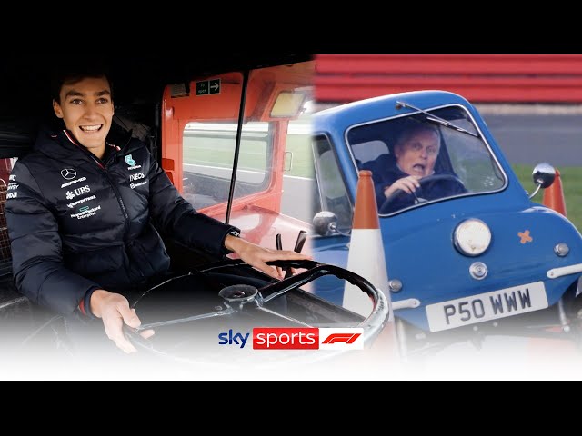 George Russell takes on CRAZY driving challenge around Silverstone against Johnny Herbert! 😂