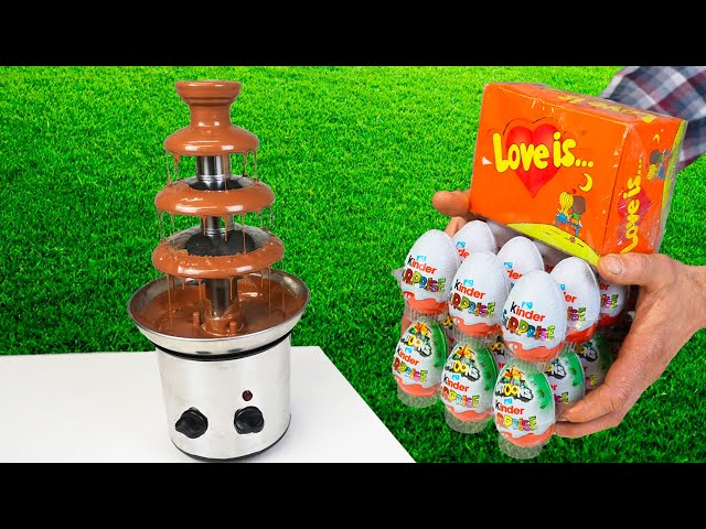 Chocolate Fondue Fountain vs Kinder Surprise and BUBBLE GUM Experiment