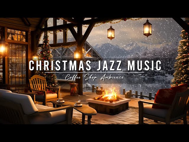 Christmas Porch Ambience 🎄 Relaxing Christmas Jazz Music with Snowfall & Crackling Fireplace to Work