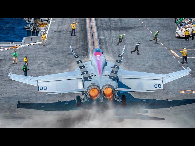 Skilled US F-18 Pilot Pulls Off Insane Catapult Takeoff on Aircraft Carrier