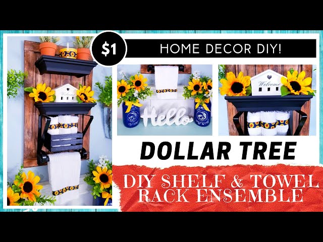 DIY DOLLAR TREE Floating Shelf & Towel Rack Ensemble | Bathroom & Kitchen Decor | Farmhouse | $1 DIY