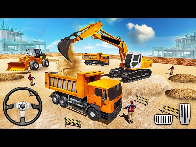 Excavator Backhoe Loading Dump Truck with Sand at Construction Site - Android Gameplay