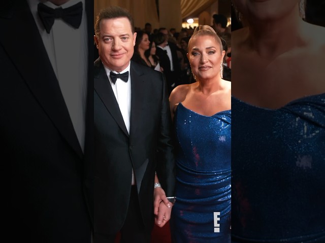 #BrendanFraser and #JeanneMoore stunned at the #Oscars glambot. 💙 #shorts