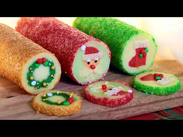 Christmas Cookies 🎅🏼 SLICE & BAKE! (Santa, boots & wreath cookies) | Holiday Cookies Recipe