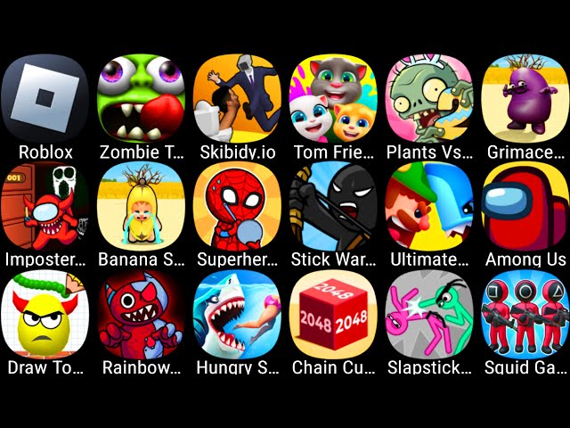 Plants Vs Zombies,Banana Survival,Draw To Smash,Squid Game,StickWar Legacy,Among Us,Imposter In Door