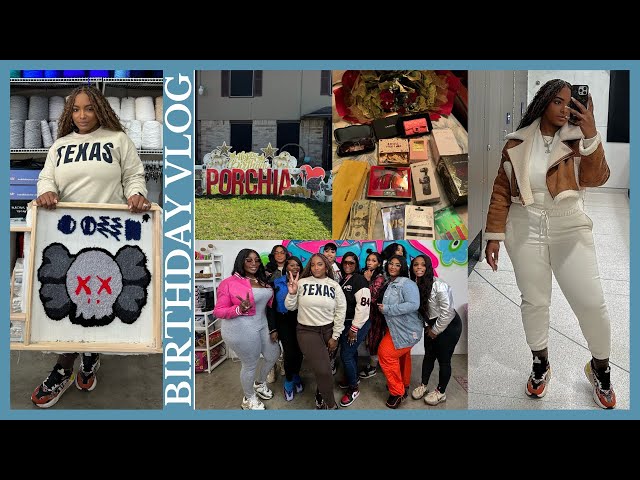 VLOG | MY BIRTHDAY CELEBRATION PART 2 • RUG TUFTING CLASS • STUCK IN HOUSTON • COOKING WITH MY MOM