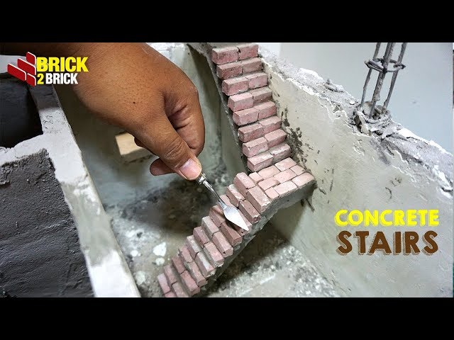 HOW TO BUILD STAIRS in CONCRETE With Mini BRICK - BRICKLAYING