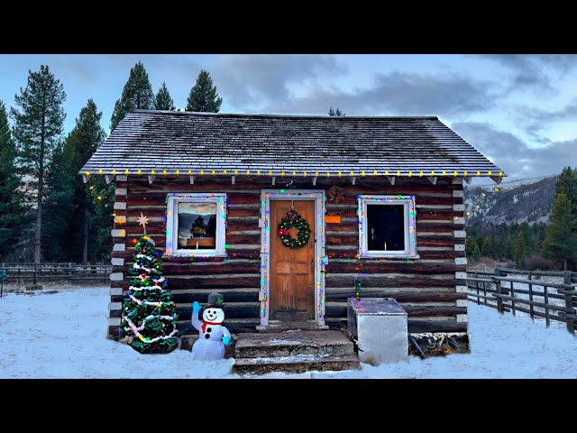 Cold Winter Night in a Warm and Cozy Log Cabin