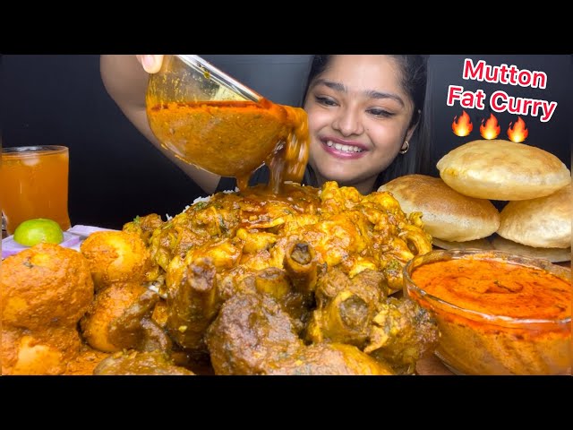 SPICY MUTTON FAT CURRY 🔥 SPICY MUTTON CURRY, HYDERABADI EGG KORMA WITH PURI AND RICE | EATING SHOW