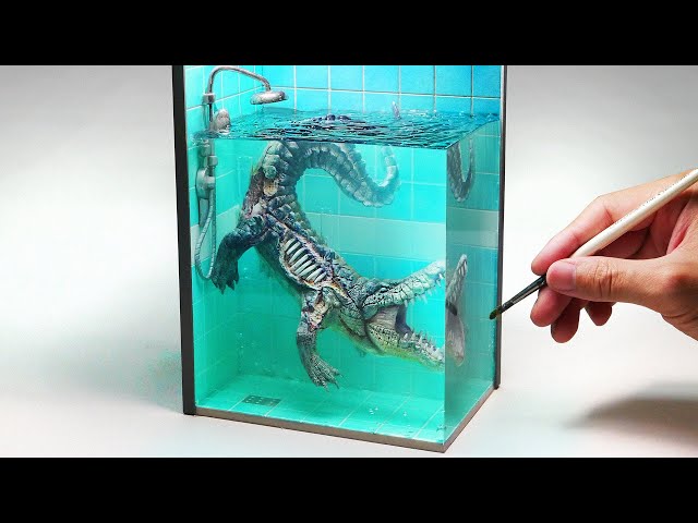 How To Make a Zombie Crocodile In a Shower Stall Diorama / Polymer Clay / Epoxy resin