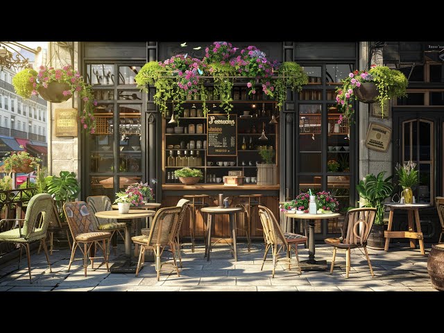 Good Morning At Beautiful Cozy Porch Coffee Shop Ambience w/ Smooth Nature Sounds, Relaxing Music