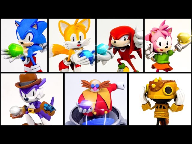 I made Sonic SuperStars with Clay / Sonic, Tails, Knuckles, Amy, Fang, Trip, Eggman [kiArt]
