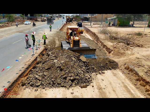Below Level Trimming Stone Soils Installing New Foundation​ Road With Skills KOMATS'U Dozer DumpWork