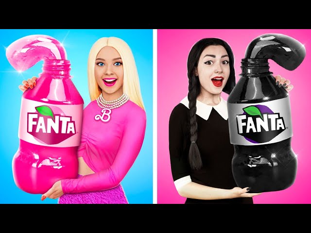 Wednesday vs Barbie Cooking Challenge | Pink vs Black Food Color Eating by YUMMY JELLY