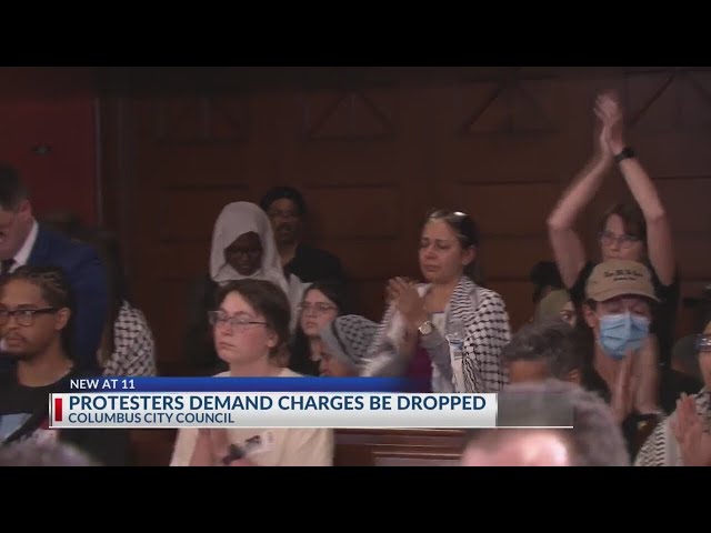 Protesters at Columbus City Hall demand OSU protesters charges be dropped
