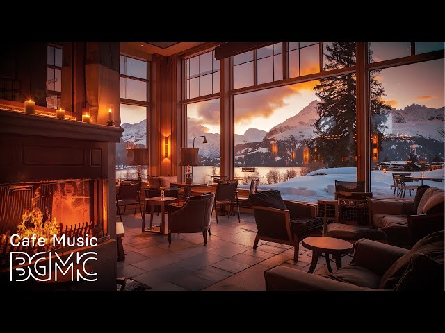 Winter Porch Ambience ⛄ Warm Piano Jazz Music with Crackling Fireplace for Relax, Work, Study