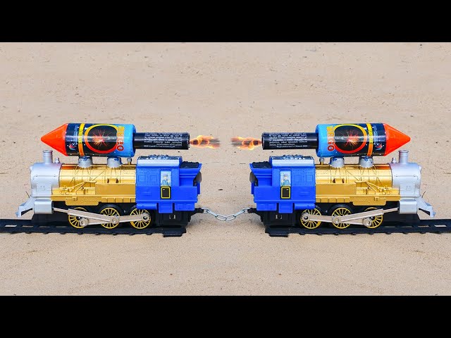 Experiment: Toy Train vs Toy Train and Fireworks !