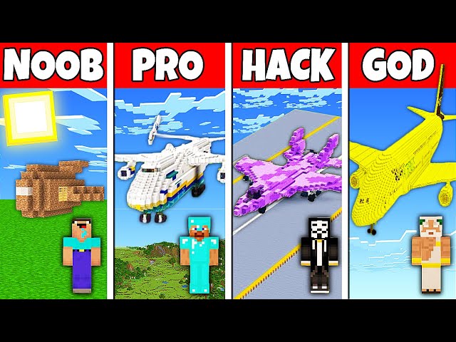 Minecraft Battle: NOOB vs PRO vs HACKER vs GOD! AIRPLANE HOUSE BUILD CHALLENGE in Minecraft