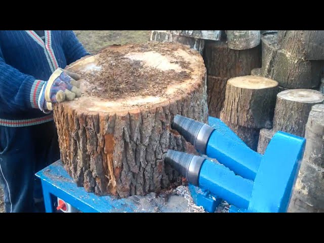 Dangerous Huge Timber Splitter Cutting Machines Working, Fastest Firewood Processor Equipment