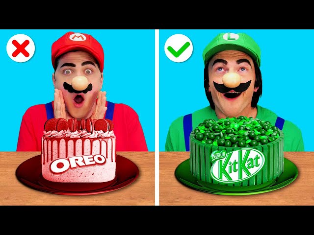 Mario vs Luigi - RED VS GREEN Food Challenge! *Eating Only 1 Color Snacks Challenge*