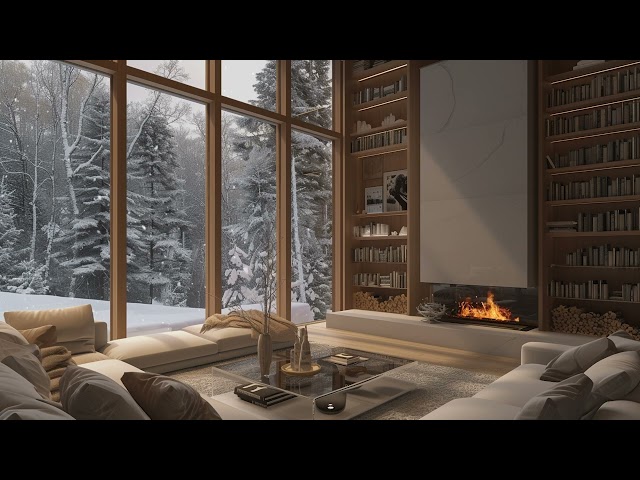 Cozy Winter Ambience for Sleeping with a Fireplace, Snowfall and Blizzard Sounds