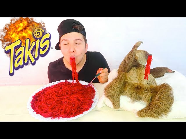 Fire Takis Noodles With My Sloth • MUKBANG