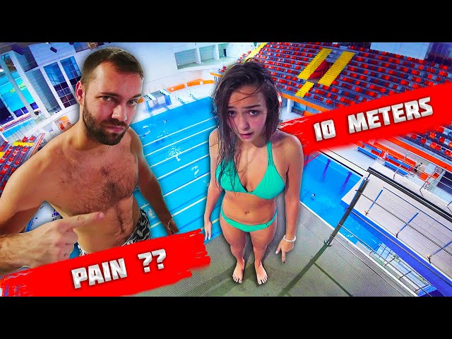 A REGULAR GIRL tried an OLYMPIC HEIGHT at the swimming pool